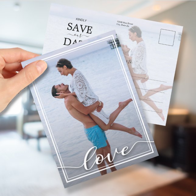 LOVE Script Wedding Photo Save the Date Announcement Postcard (Creator Uploaded)
