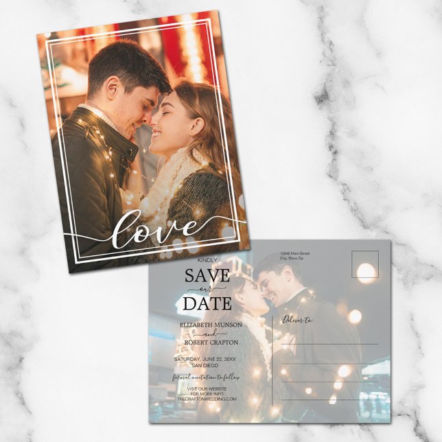 LOVE Script Wedding Photo Save the Date Announcement Postcard (Creator Uploaded)