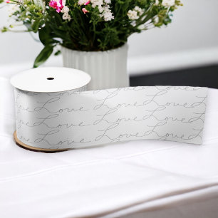 Love Script Writing Black on White Satin Ribbon