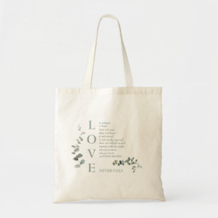 Love Scripture Foliage Sage Text Custom Name Tote Bag