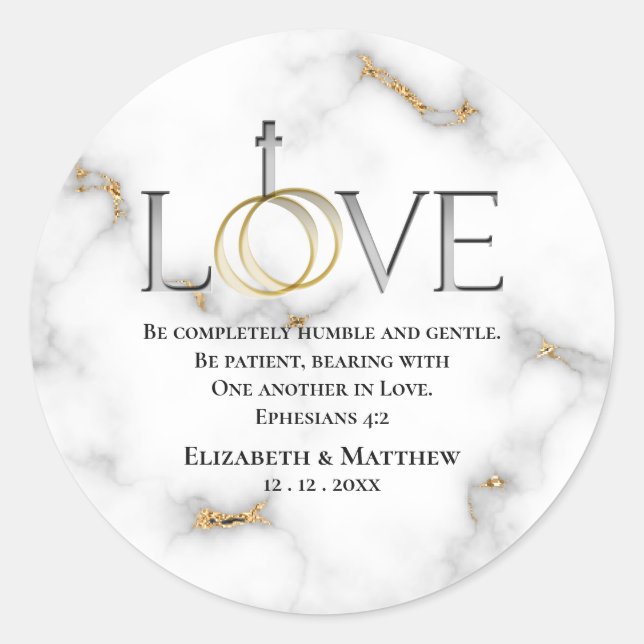 Love Scripture Verse Ephesians 4:2 Wedding Classic Round Sticker (Front)