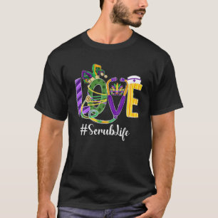 LOVE Scrub Life Nurse Leopard Mardi Gras Festival T-Shirt