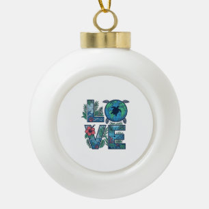 Love Sea Turtle Earth Tropical Ceramic Ball Christmas Ornament