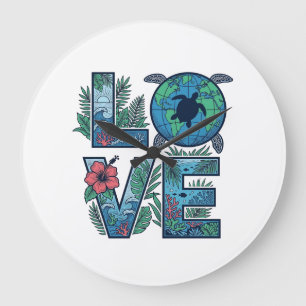 Love Sea Turtle Earth Tropical Large Clock