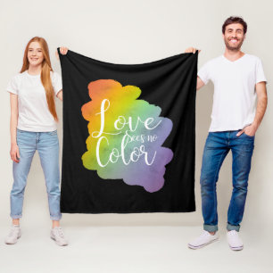 Love Sees No Colour Quote Rainbow Black Fleece Blanket