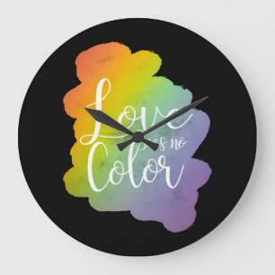 Love Sees No Colour Quote Rainbow Black Large Clock