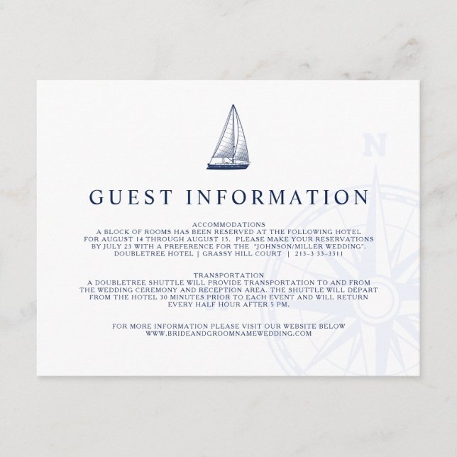 Love Set Sail Nautical Sailboat Wedding Guest Info Enclosure Card (Front)