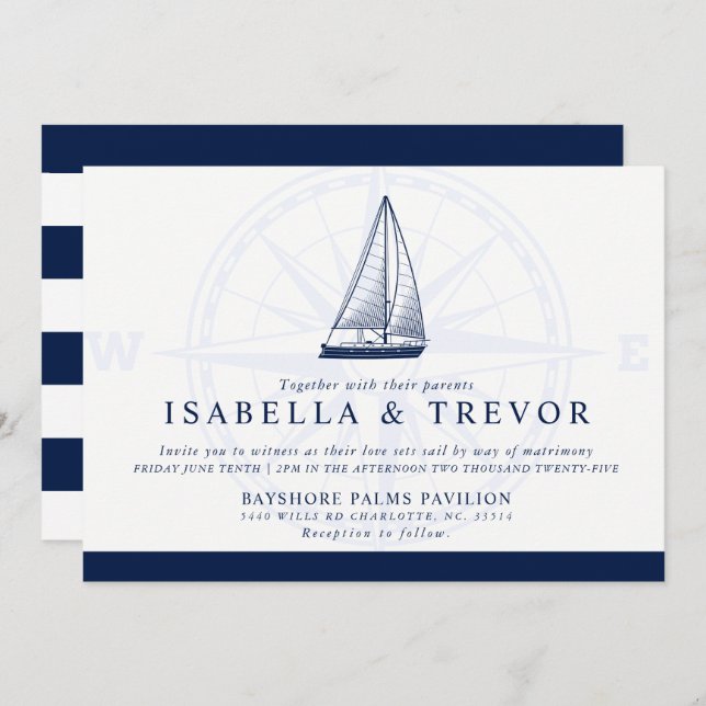 Love Sets Sail | Nautical Themed Wedding Invitation (Front/Back)