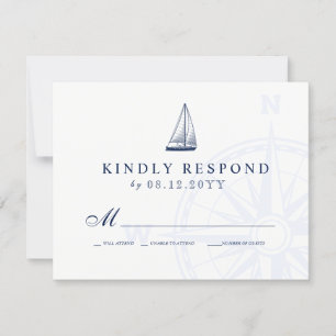 Love Sets Sail Sailboat Nautical Wedding Navy RSVP Card