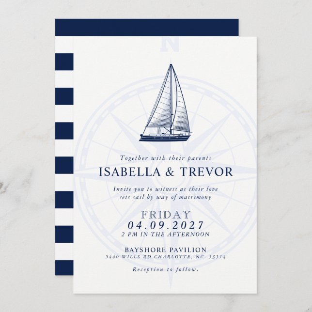 Love Sets Sail Wind Rose Nautical Wedding Invite (Front/Back)