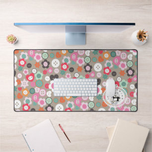 Love Sewing Buttons Brown Desk Mat