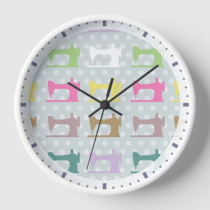 Love Sewing Machine Dots Grey Clock