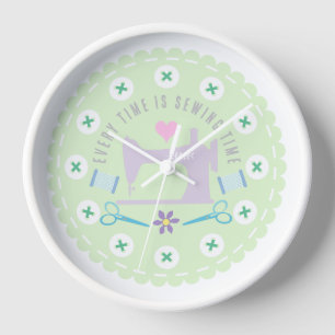 Love Sewing Machine Pastel Green  Clock
