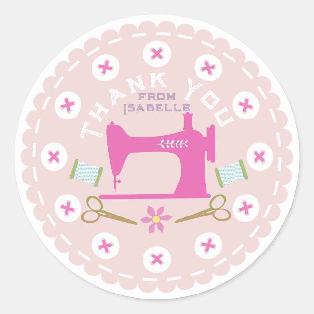 Love Sewing Machine Pastel Peach Classic Round Sticker (Front)