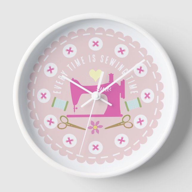 Love Sewing Machine Pastel Peach  Clock (Front)