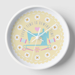 Love Sewing Machine Pastel Yellow  Clock