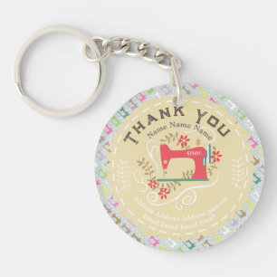 Love Sewing Machine Pastel Yellow Key Ring