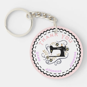 Love Sewing Machine Peach White Black Key Ring