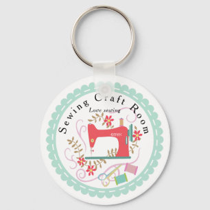 Love Sewing Machine. Personalised. Blue. Key Ring