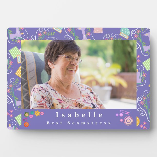 Love Sewing Machine Photo Purple Plaque (Front)