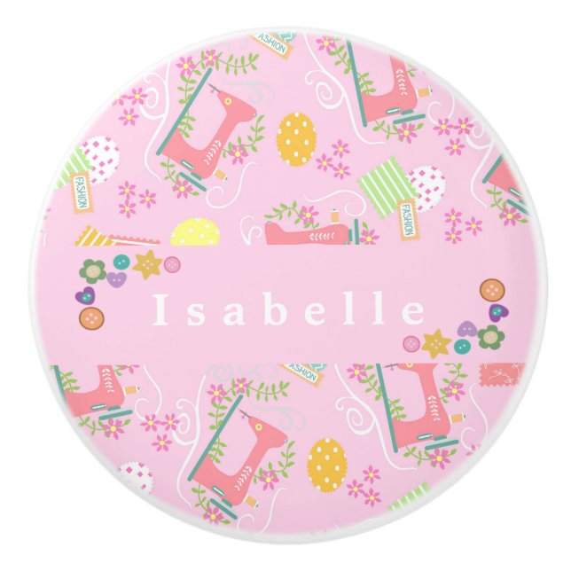 Love Sewing Machine Pink Ceramic Knob (Front)