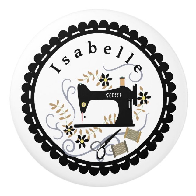 Love Sewing Machine White Black Ceramic Knob (Front)