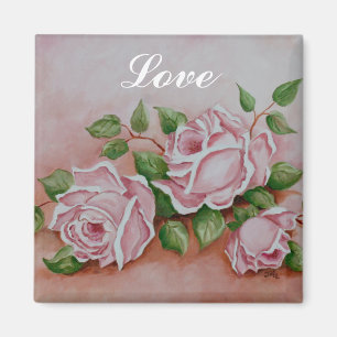 Love Shabby Chic Vintage Pink Rose Painting Magnet