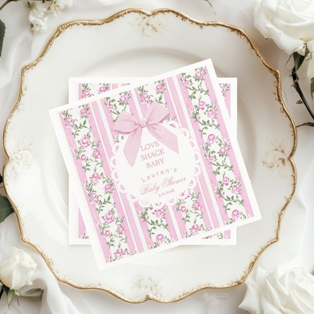 Love Shack Baby Coquette Blush Bow Baby Shower Napkin (Creator Uploaded)