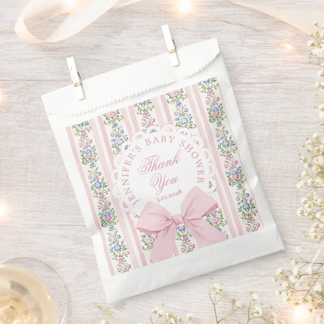 Love Shack Baby Coquette Pink Bow Thank you Favour Bag (Clipped)