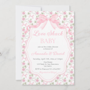  Love Shack Baby Pink Bow Baby Shower Girl Invitation