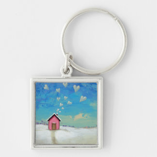Love shack cabin fun romantic art Staying Warm Key Ring