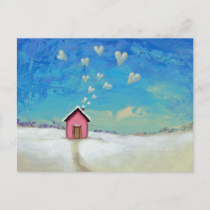 Love shack cabin fun romantic art Staying Warm Postcard