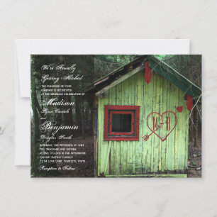 Love Shack Cabin Initials Heart Wedding Invitation