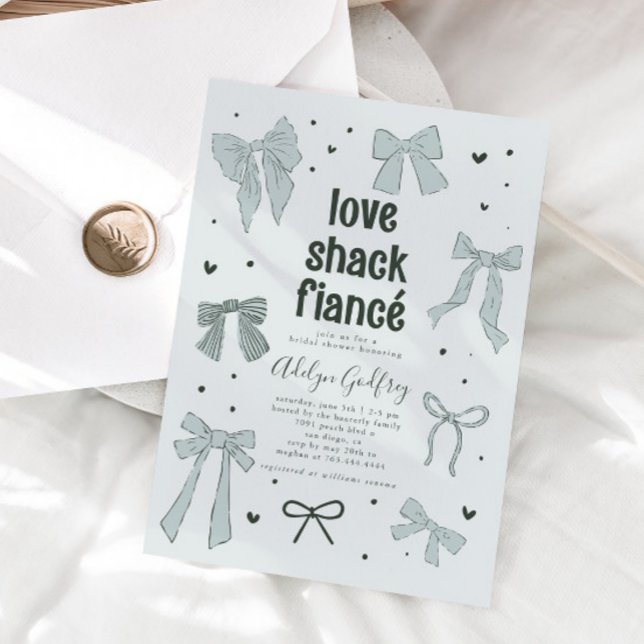 Love Shack Fiance Blue Bow Bridal Shower Invitation (Creator Uploaded)