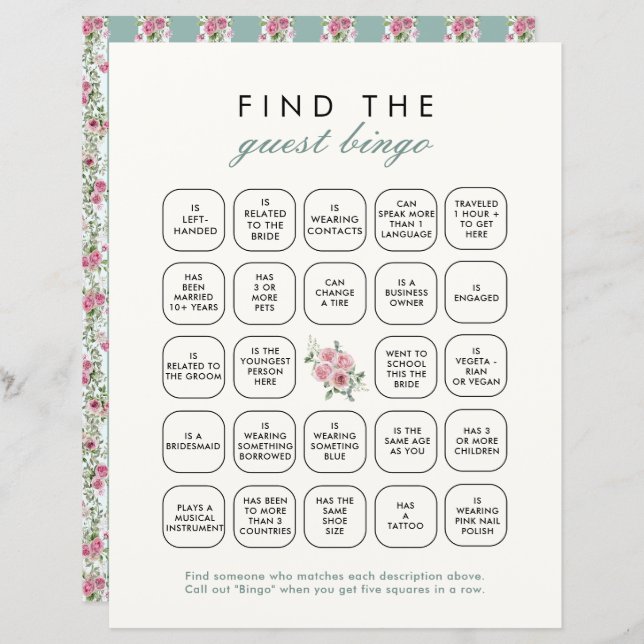 Love Shack Fiance Find The Guest Bingo Game (Front/Back)