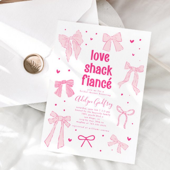 Love Shack Fiance Pink Bow Bridal Shower Invitation (Creator Uploaded)