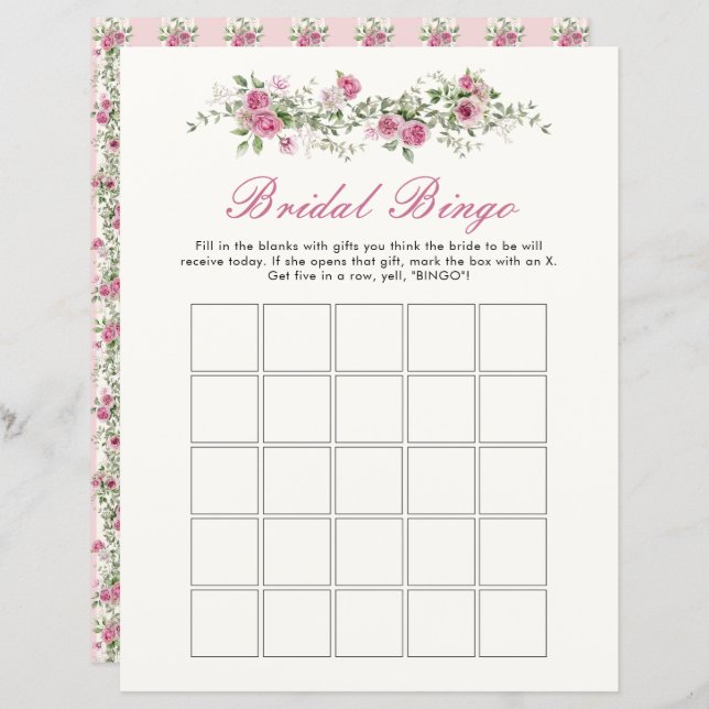 Love Shack Fiance Pink Flowers Bridal Bingo Game (Front/Back)