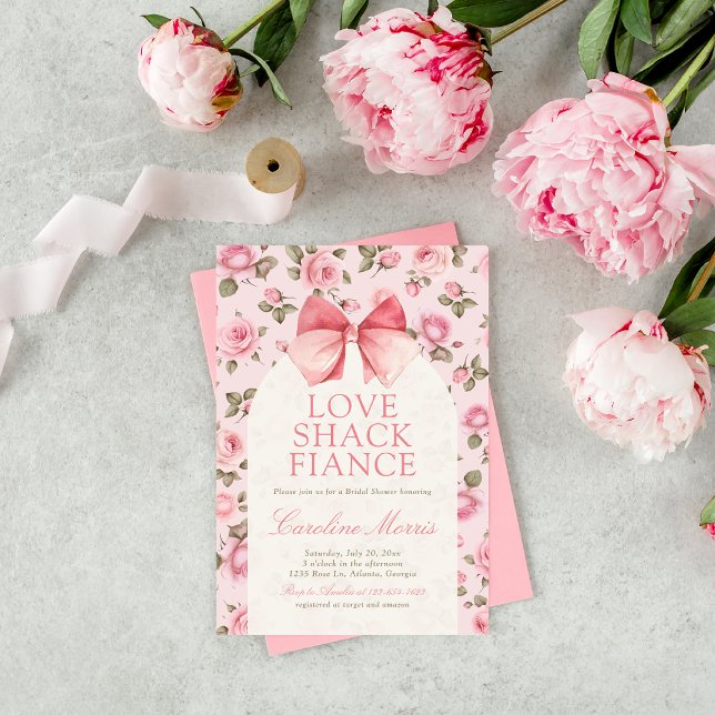 Love Shack Fiance Pink Flowers Bridal Shower Invitation (Creator Uploaded)