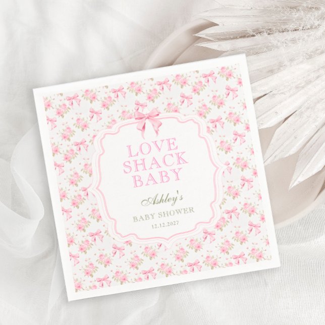 Love Shack Pink Bow Floral Baby Shower Napkin (Creator Uploaded)