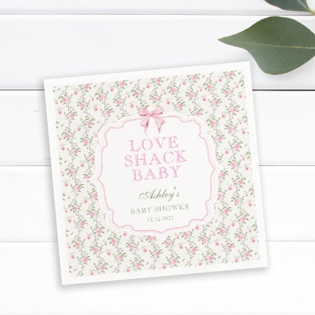 Love Shack Pink Bow Floral Baby Shower Napkin (Creator Uploaded)