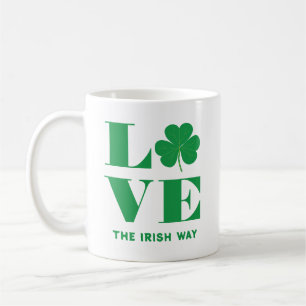 Love Shamrock Clover Irish Custom Text Green White Coffee Mug