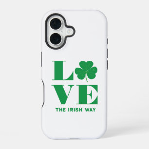 Love Shamrock Clover Irish Custom Text Green White iPhone 16 Case