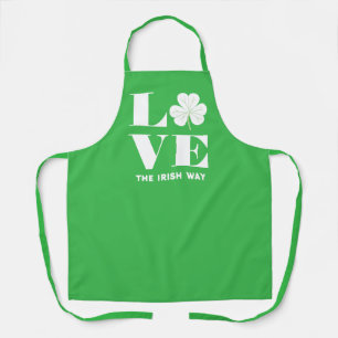 Love Shamrock Clover Irish Green White Custom Text Apron