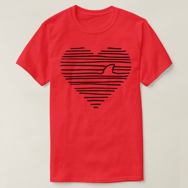 Love Shark Minimalist Line Drawing Shark Fin Pullo T-Shirt (Design Front)