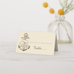 Love Ship Anchor Brown Tan Nautical Wedding Place Card