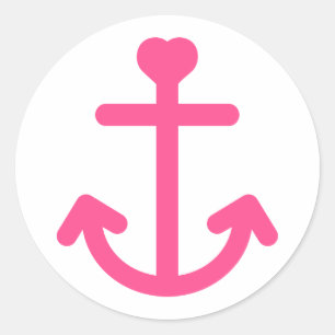 Love Ship Anchor Pink & White Nautical Wedding Classic Round Sticker