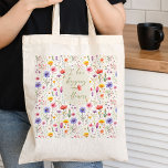 Love Shopping and Flowers Colourful Wildflower Tote Bag<br><div class="desc">Tote bag lettered with whimsical handwritten wording and decorated with colourful wildflowers. "I love shopping flowers" is fully editable, if you want to customise the wording. The design is printed both sides with a pretty watercolor pattern of meadow wild flowers. Browse my Mother's Day Wildflower Collection for more flowery cards...</div>