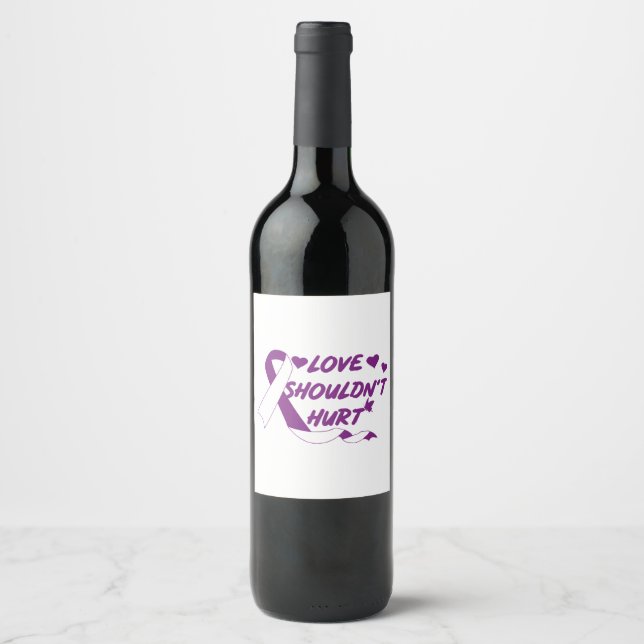 Love Shouldn't Hurt Domestic Violence Awareness Mo Wine Label (Front)
