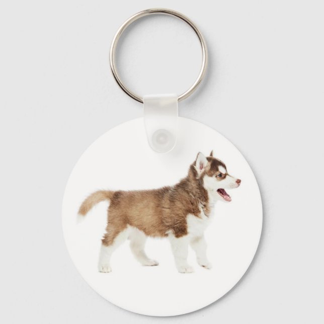 Love Siberian Husky Puppy Dog Pink Keychain (Front)