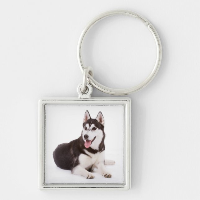 Love Siberian Husky Puppy Dog Portrait Keychain (Front)